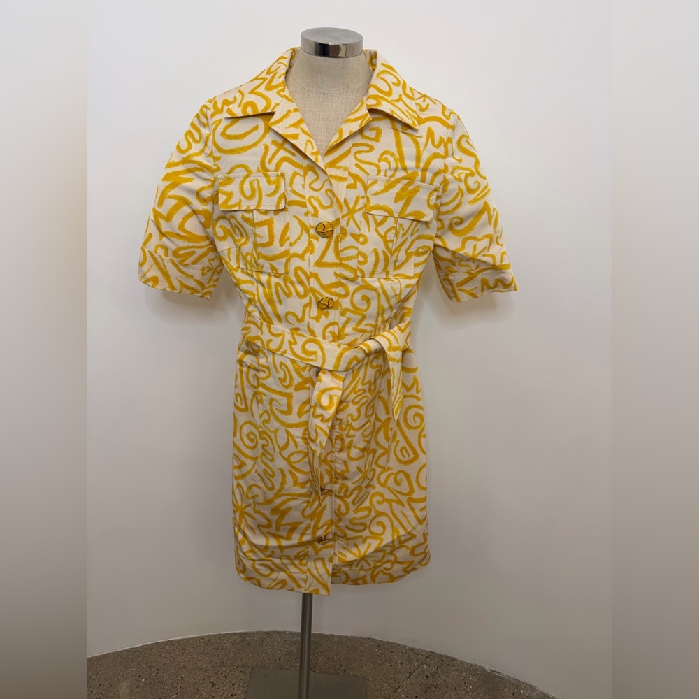 Oscar de la Renta Cream and Yellow Dress